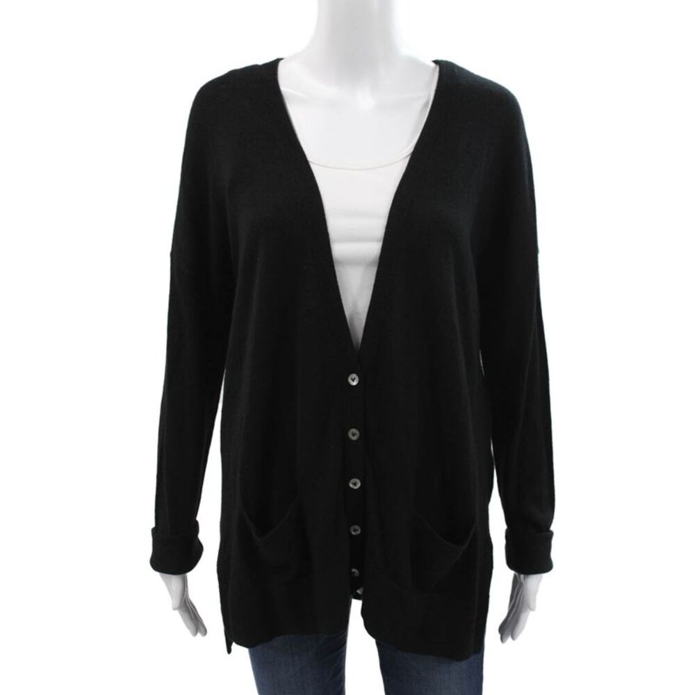 Vince Women Black 100% Cashmere V-Neck Cardigan Size M